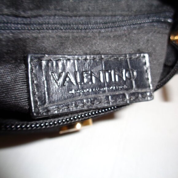 MARIO VALENTINO Mini Bag Black Canvas and Black Croc Embossed Leather - Picture 6 of 14